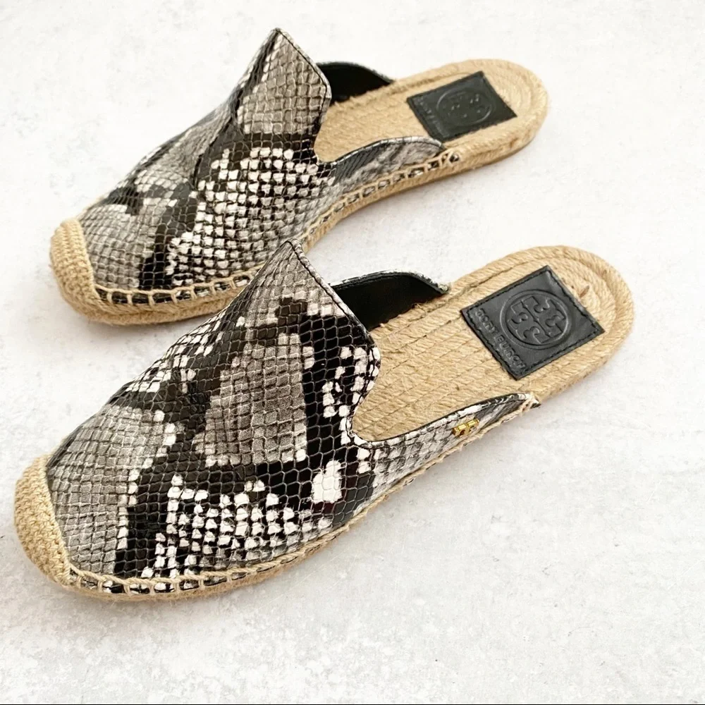 Tory Burch || Max Snake Embossed Espadrilles Slides‎ Mules Slip Ons 5.5